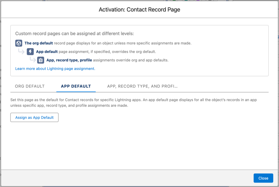 Salesforce activation modal