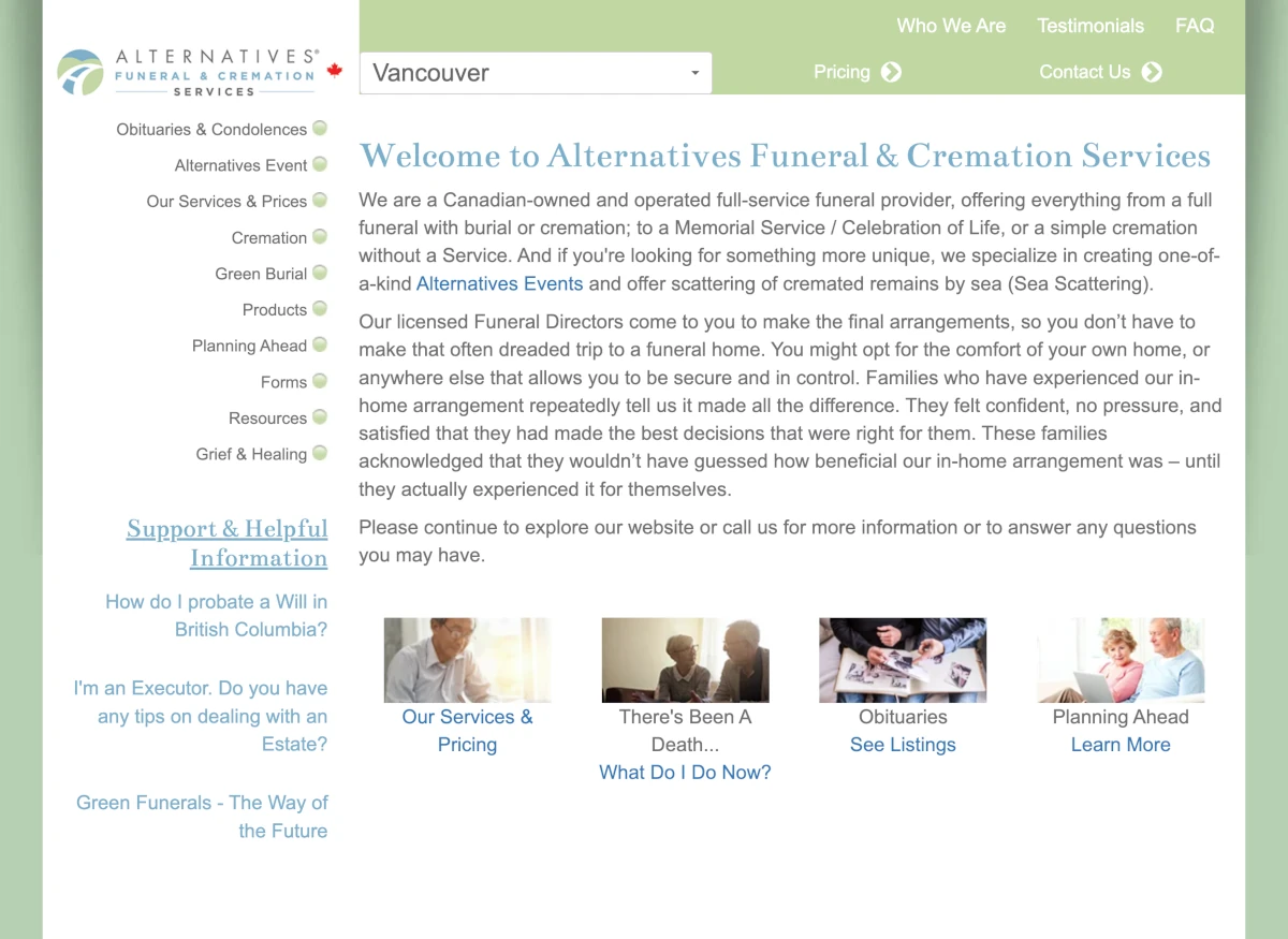 Alternatives Funeral & Cremation Services Homepage
