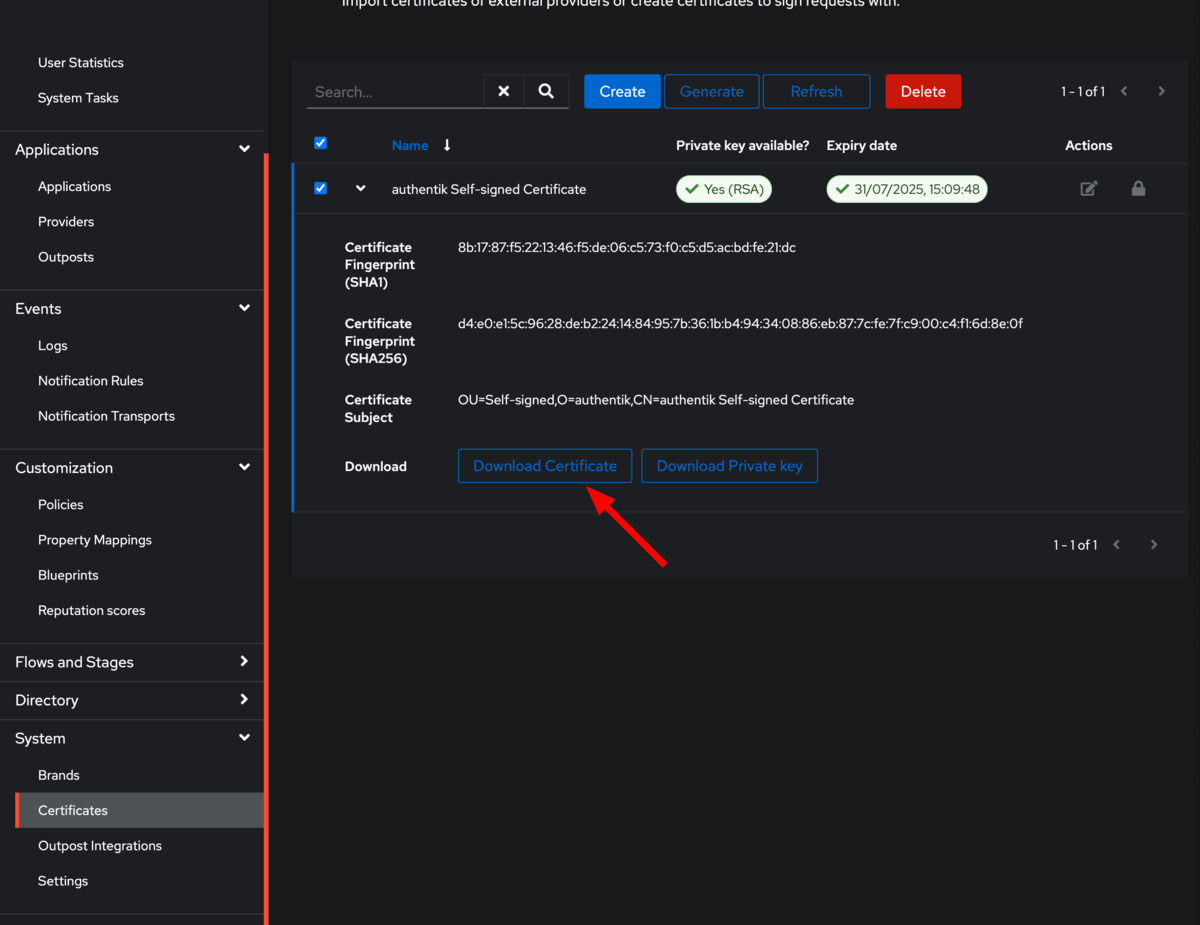 Download Authentic certificate