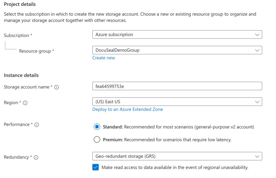 Azure new storage account