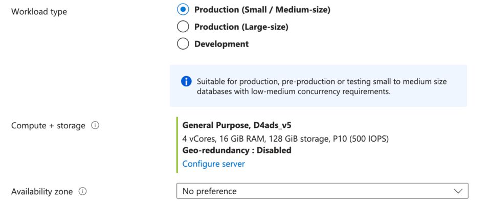 Azure PostgreSQL server Workload type