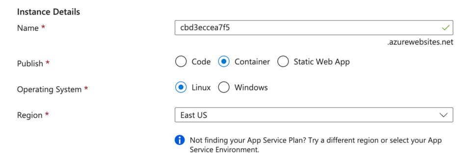 Azure Web App instance details