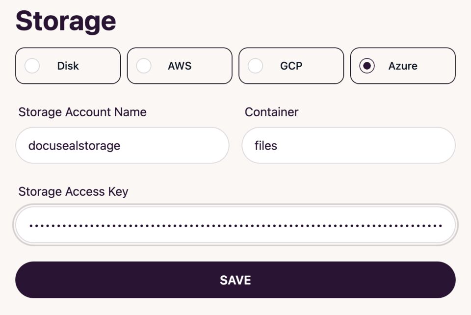 DocuSeal Azure storage settings