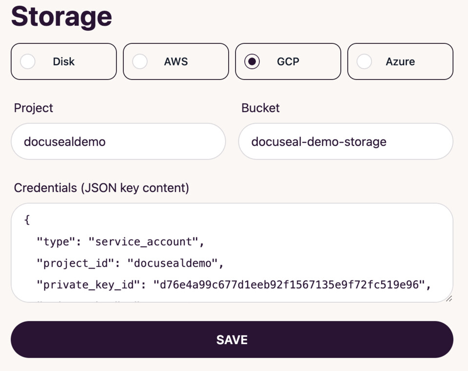 Set up Google Cloud Storage access in DocuSeal