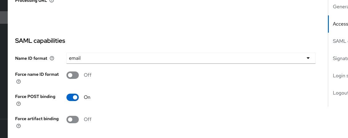 Configure SAML client settings in Keycloak