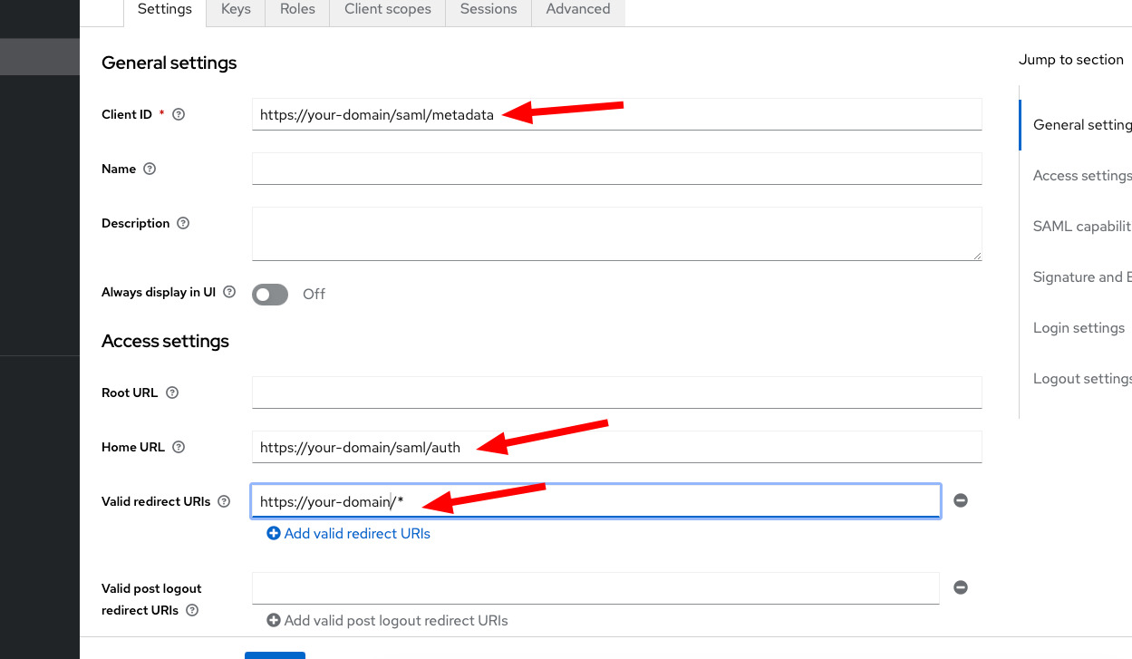 Create a new SAML client in Keycloak