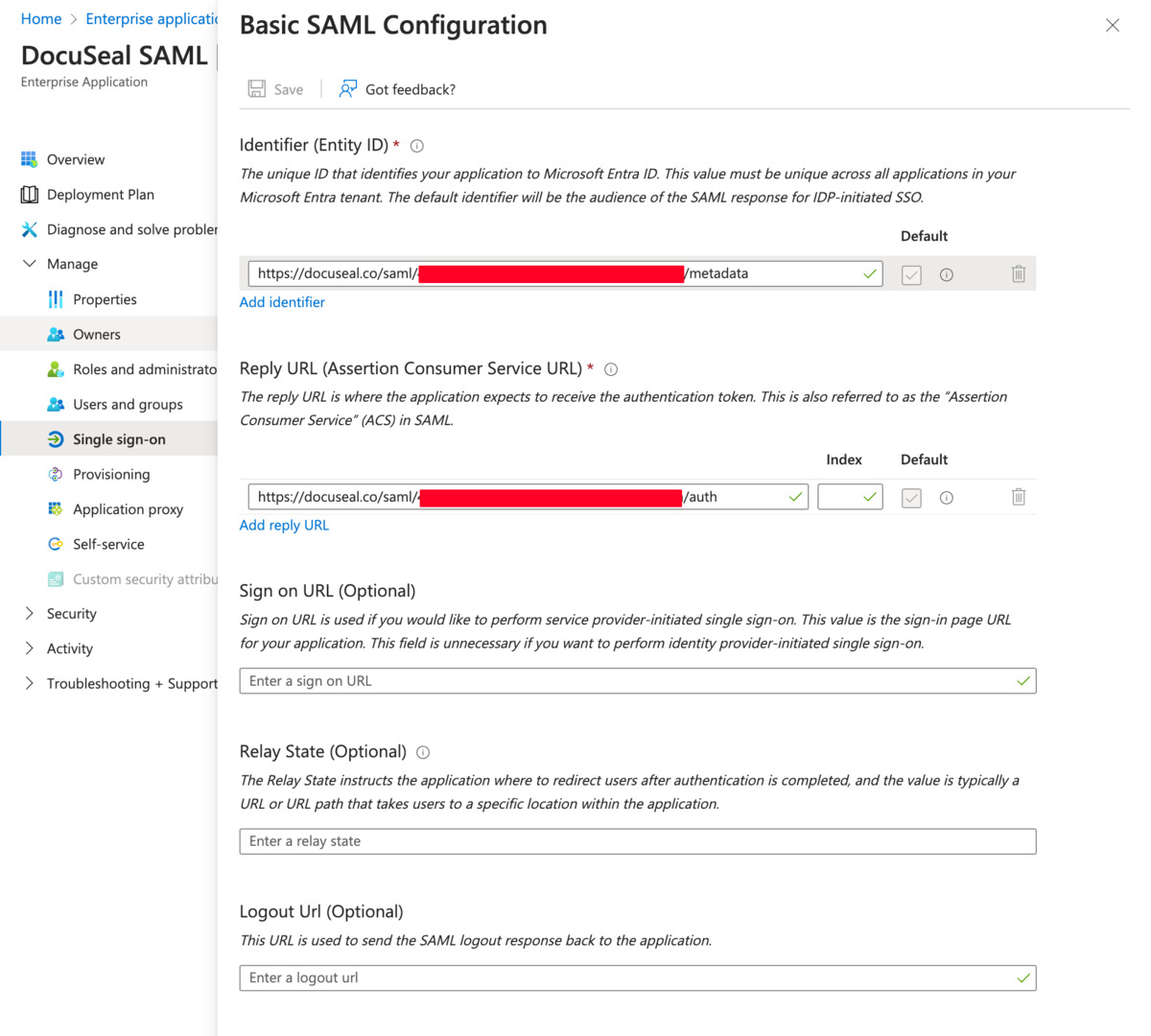 Microsoft Entra ID Basic SAML Configuration