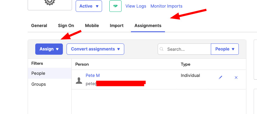 Okta SAML app assignment