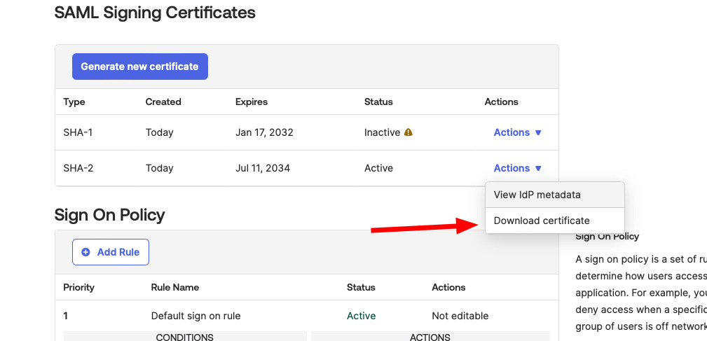 Download Okta certificate