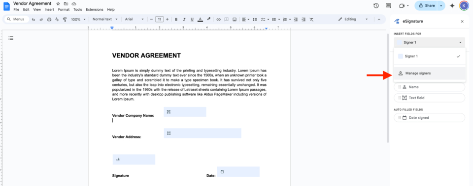 Google Docs Manage Signers