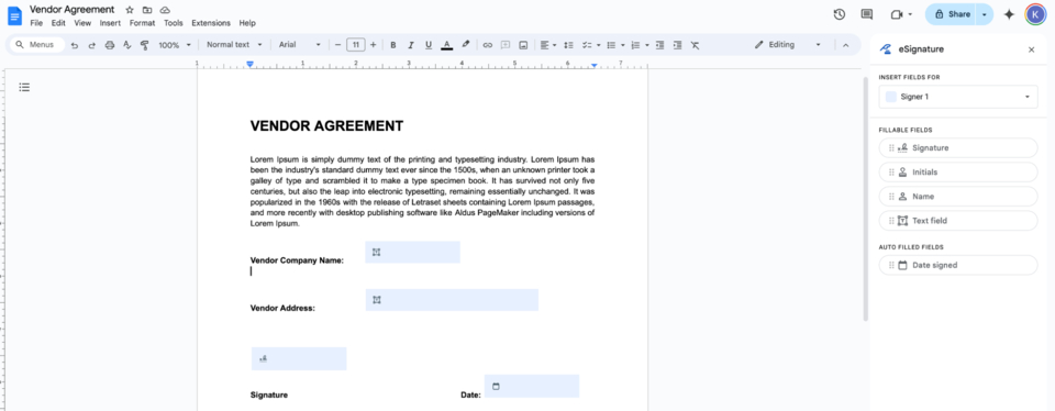 Google Docs Add eSignature Fields