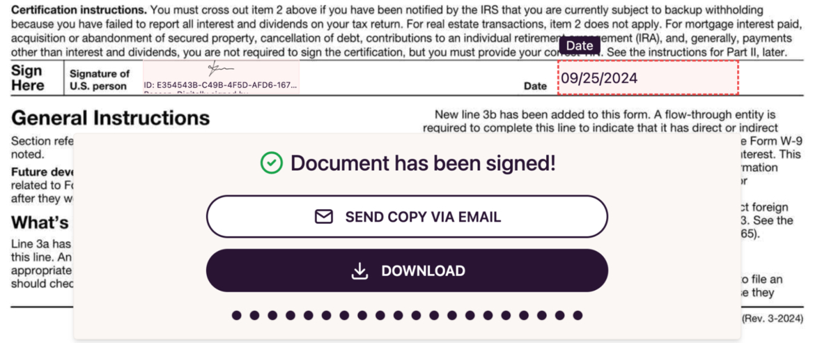 DocuSeal Completed Signing W-9 Form