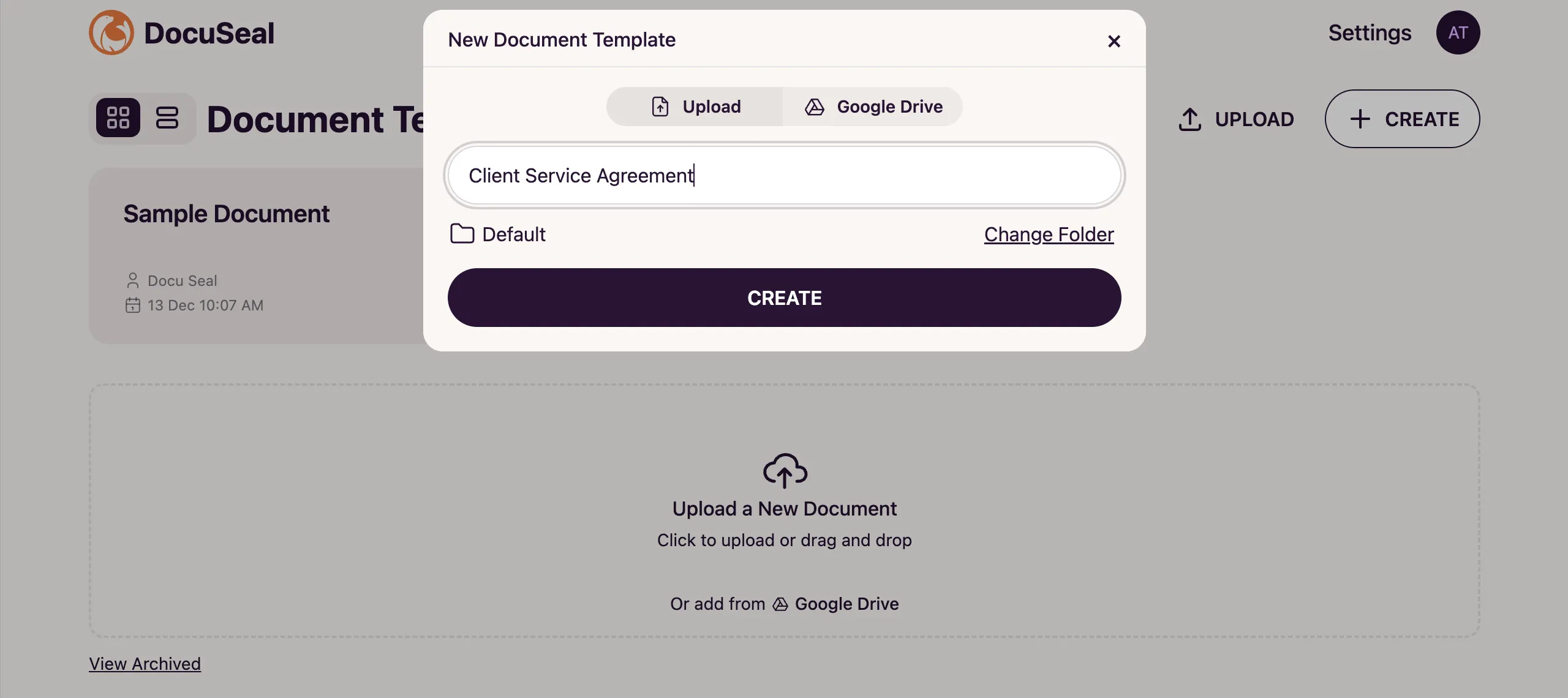 New Document Template Modal