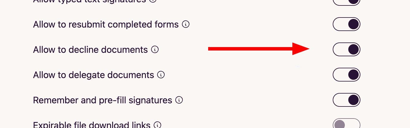 Account Settings Decline Toggle