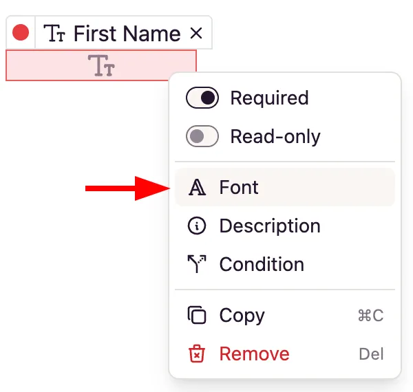 Customize text field font context menu icon