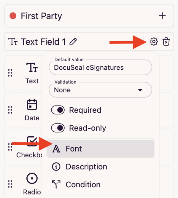 Customize text field font settings icon