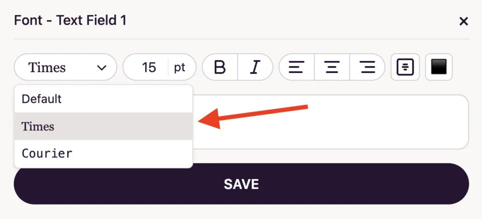 Customize text field font style dropdown