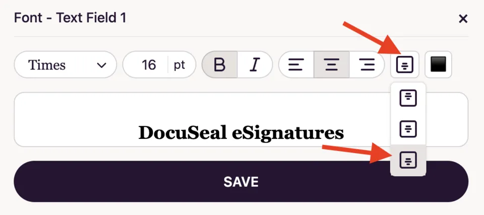 Customize text field font vertical alignment dropdown