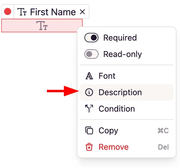 Field Context Menu Description Settings