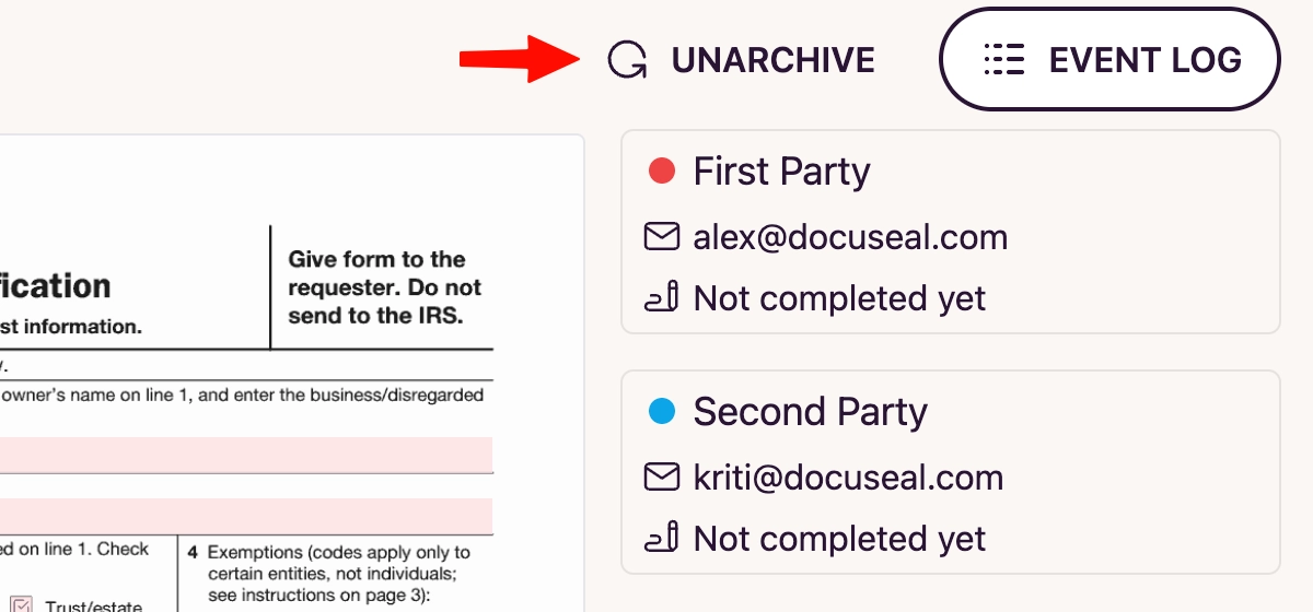 Archive submission restore button