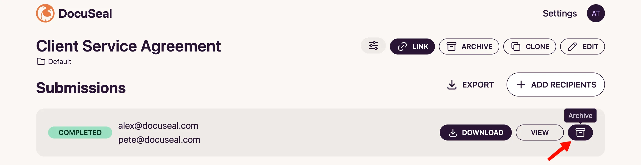 Submission archive button