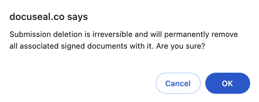 Submission delete warning dialog