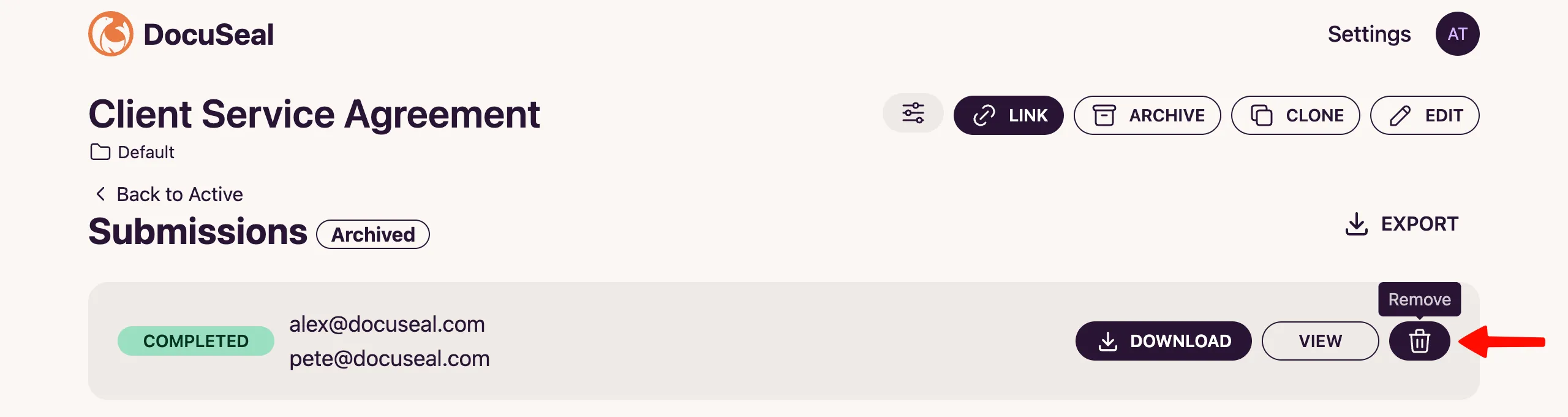 Submission permanently delete