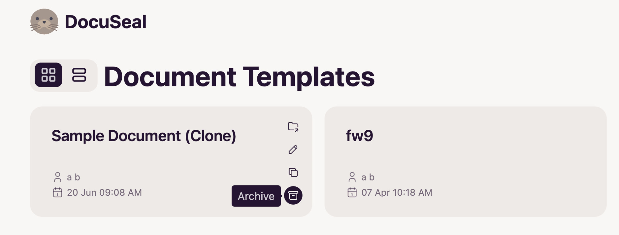 Template archive button