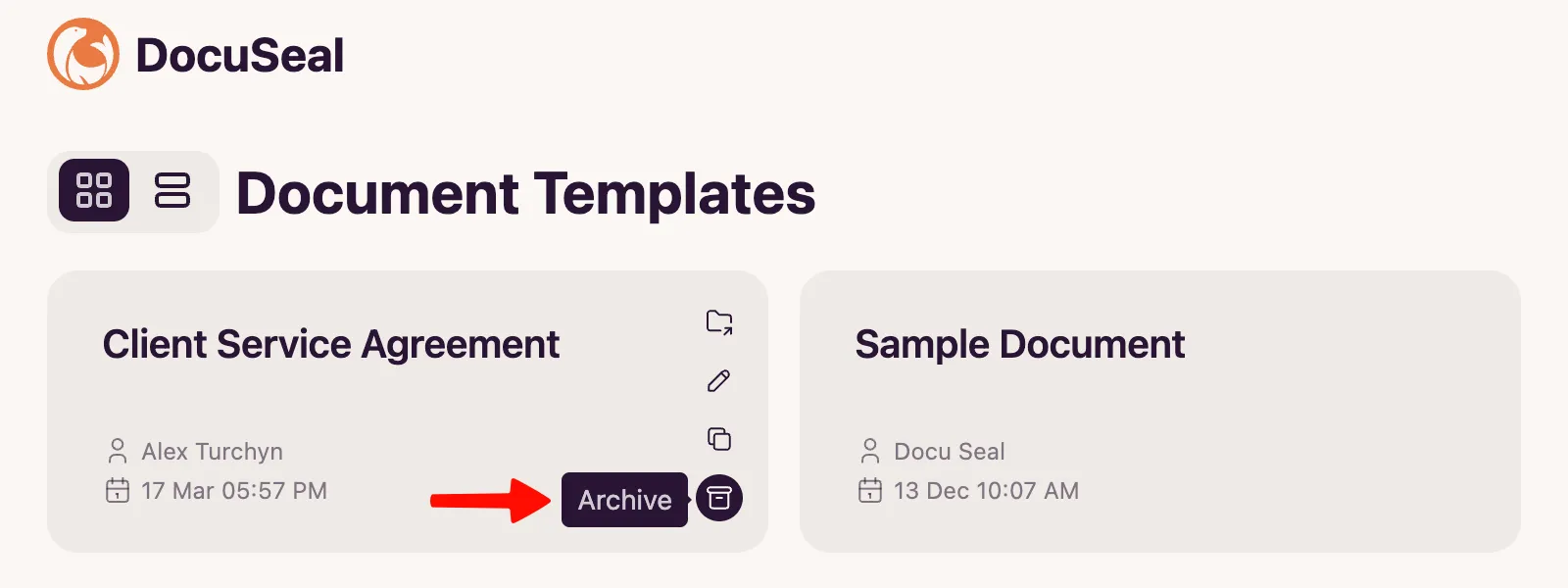 Template archive button
