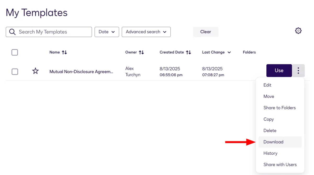 Download template from Docusign