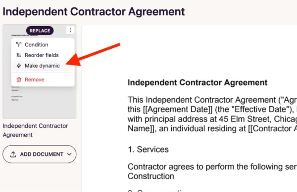 Make dynamic option in DocuSeal template builder