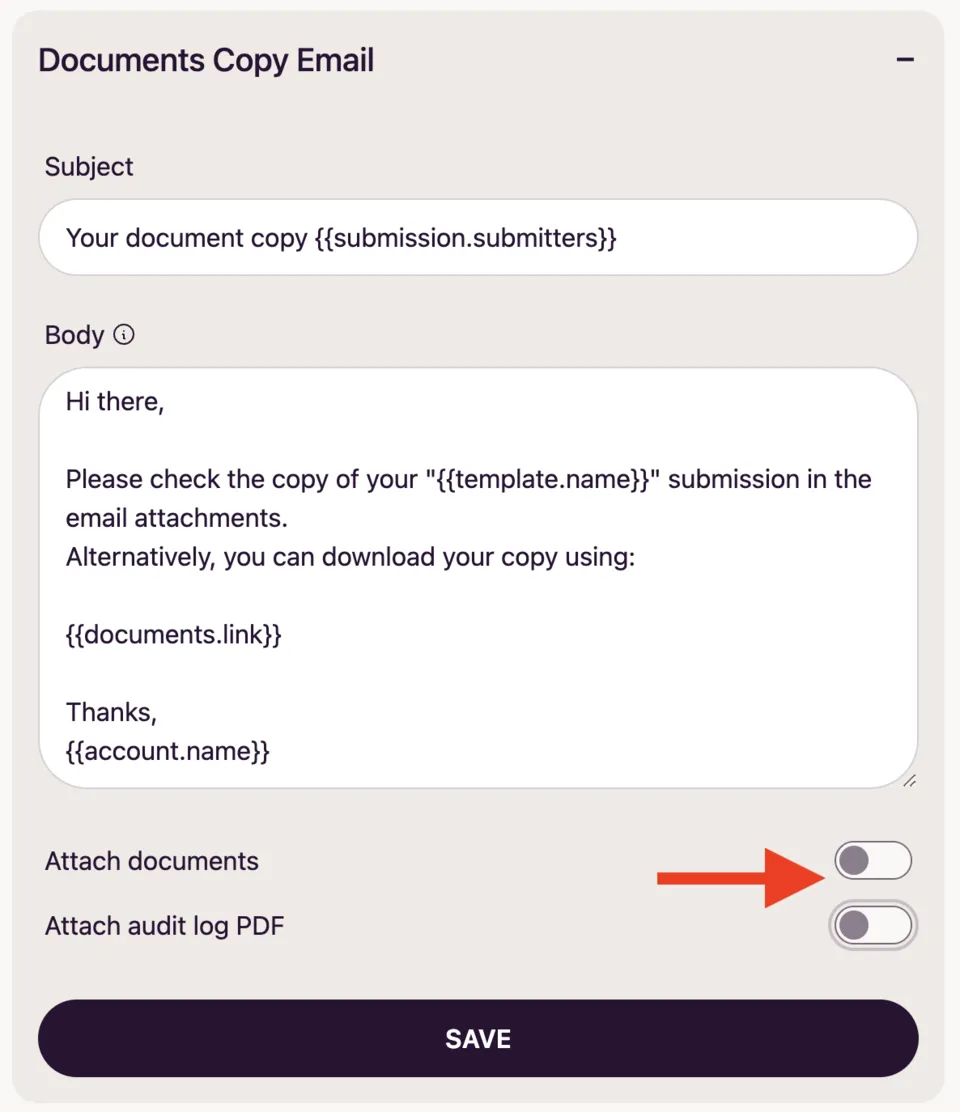 Attach documents to the email