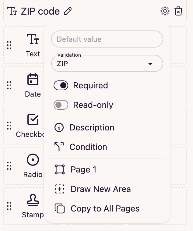 Field values validation settings