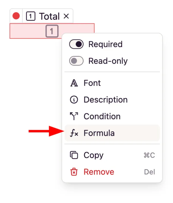 Field Context Menu Formula