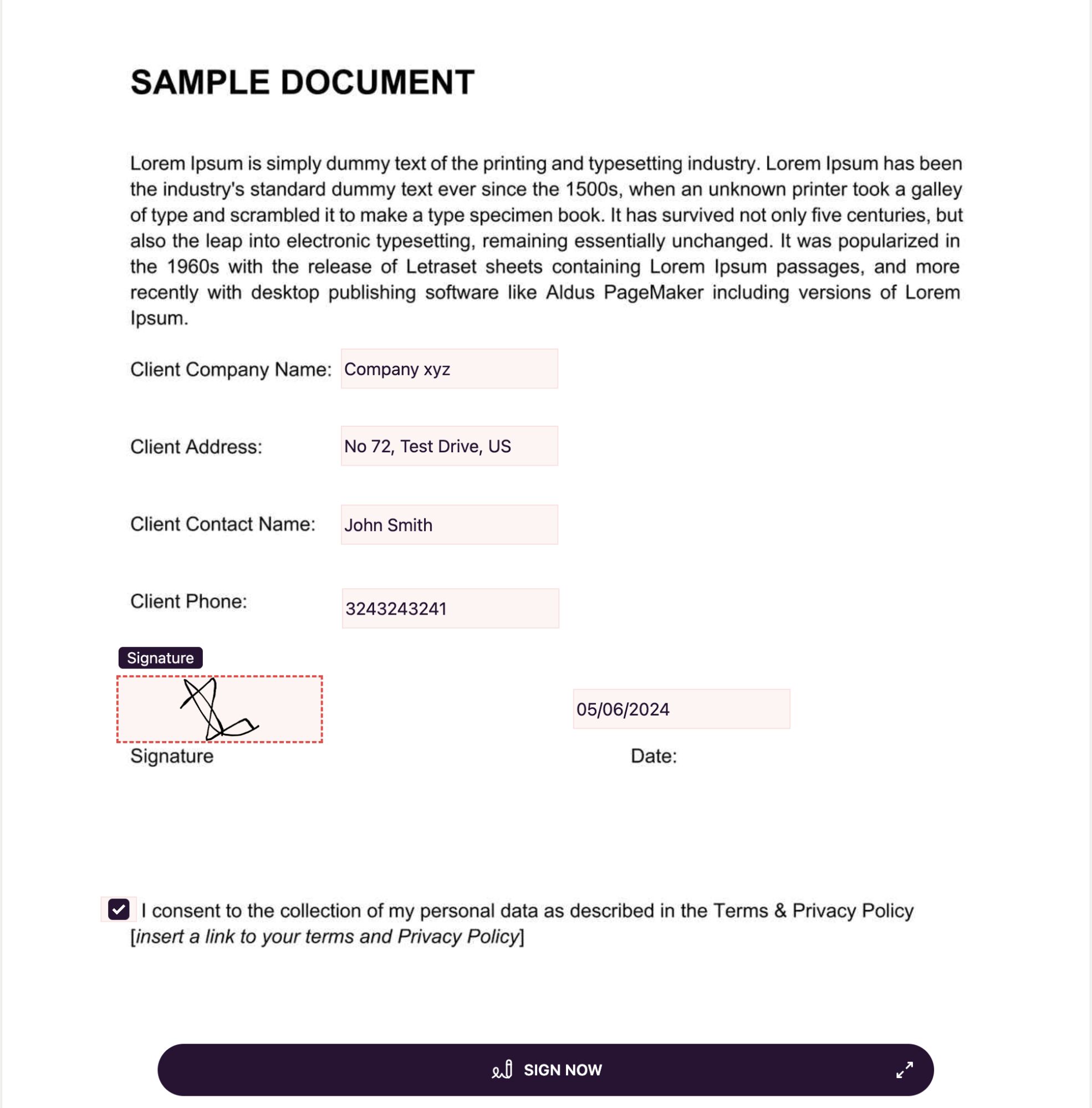 GDPR Compliant Document for Signatures