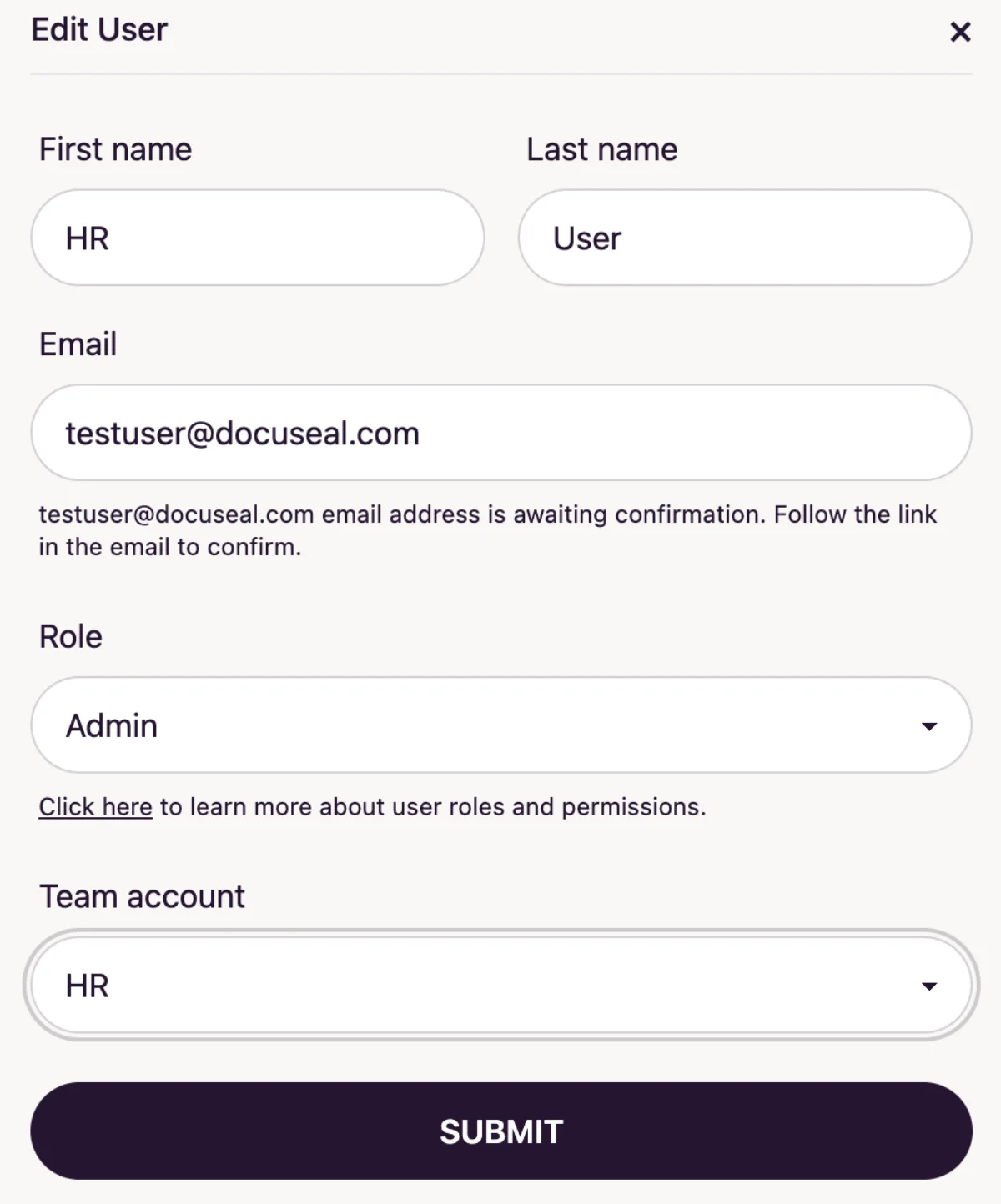 Edit User Team Account