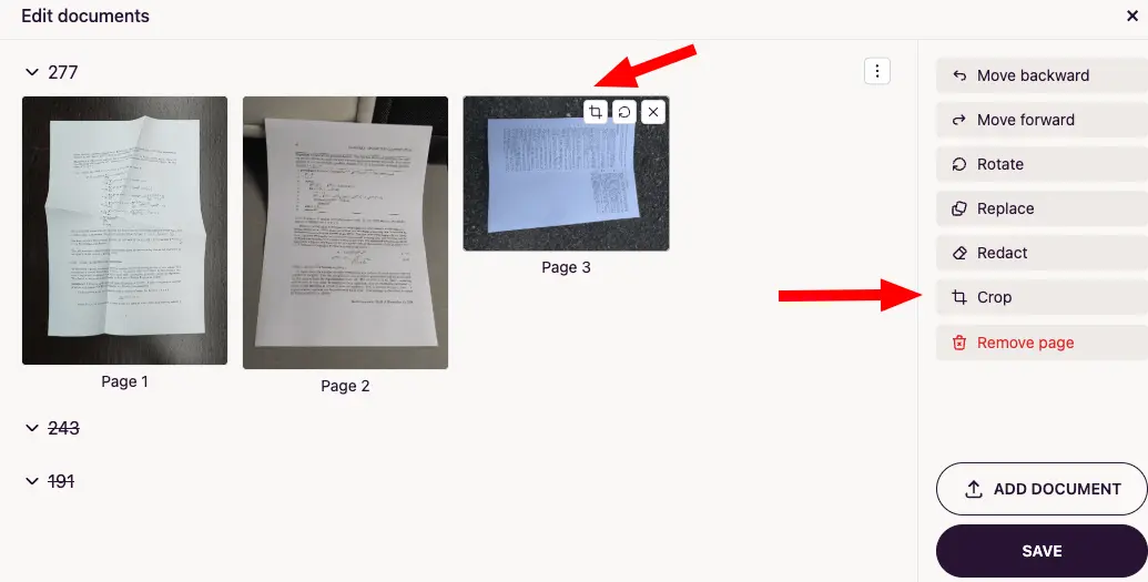 Crop action in the Edit documents view