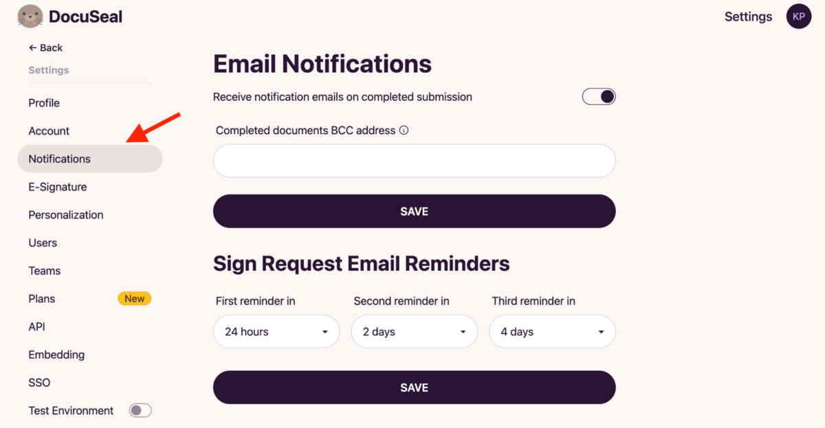 Email notifications