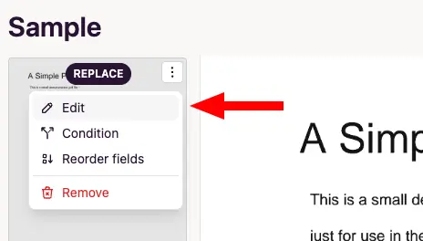 Edit option in the document menu