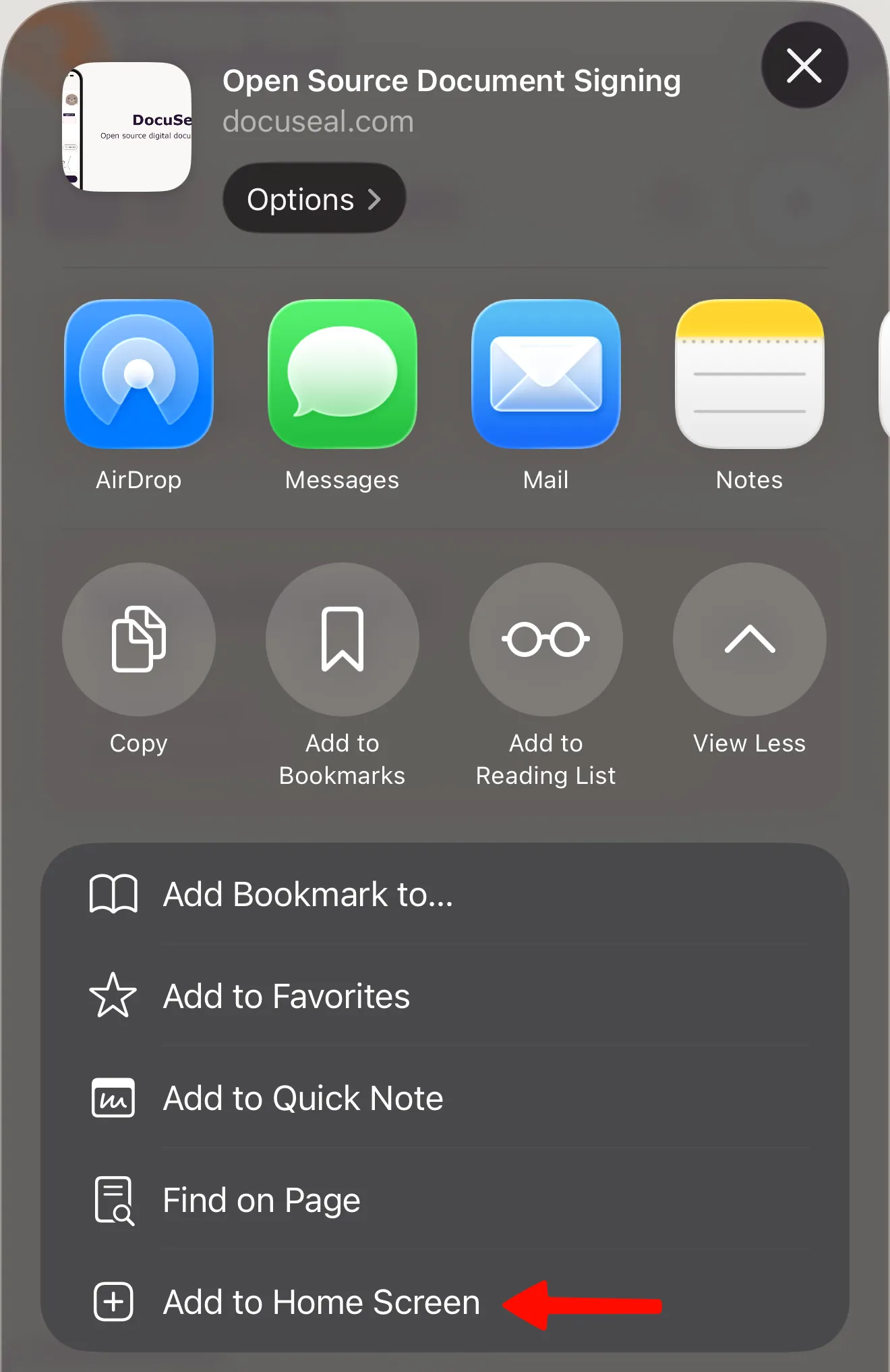 Safari Share Menu