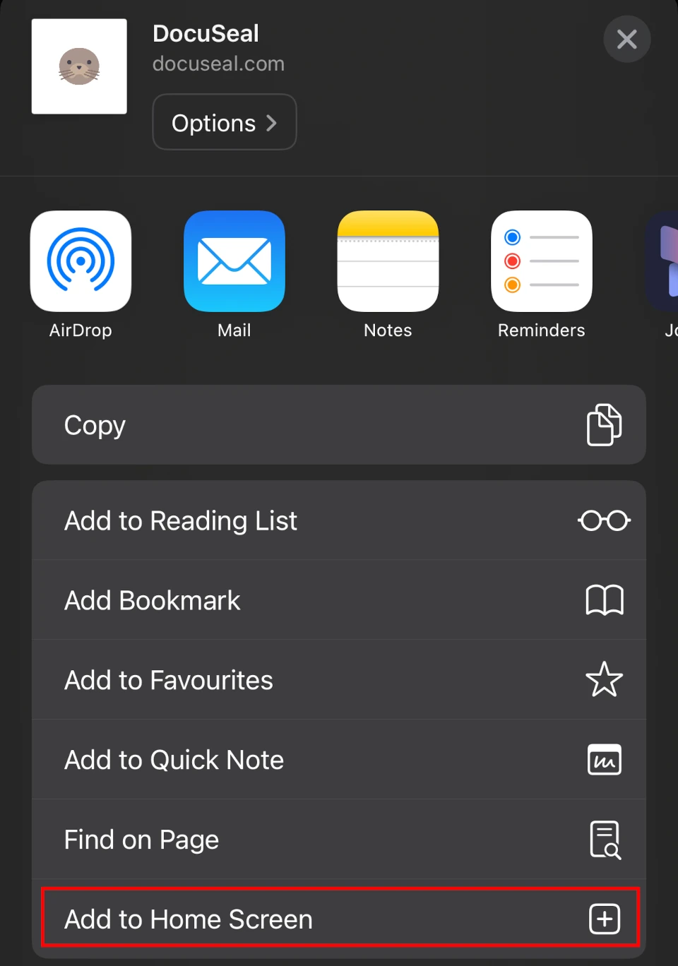 Safari Share Menu