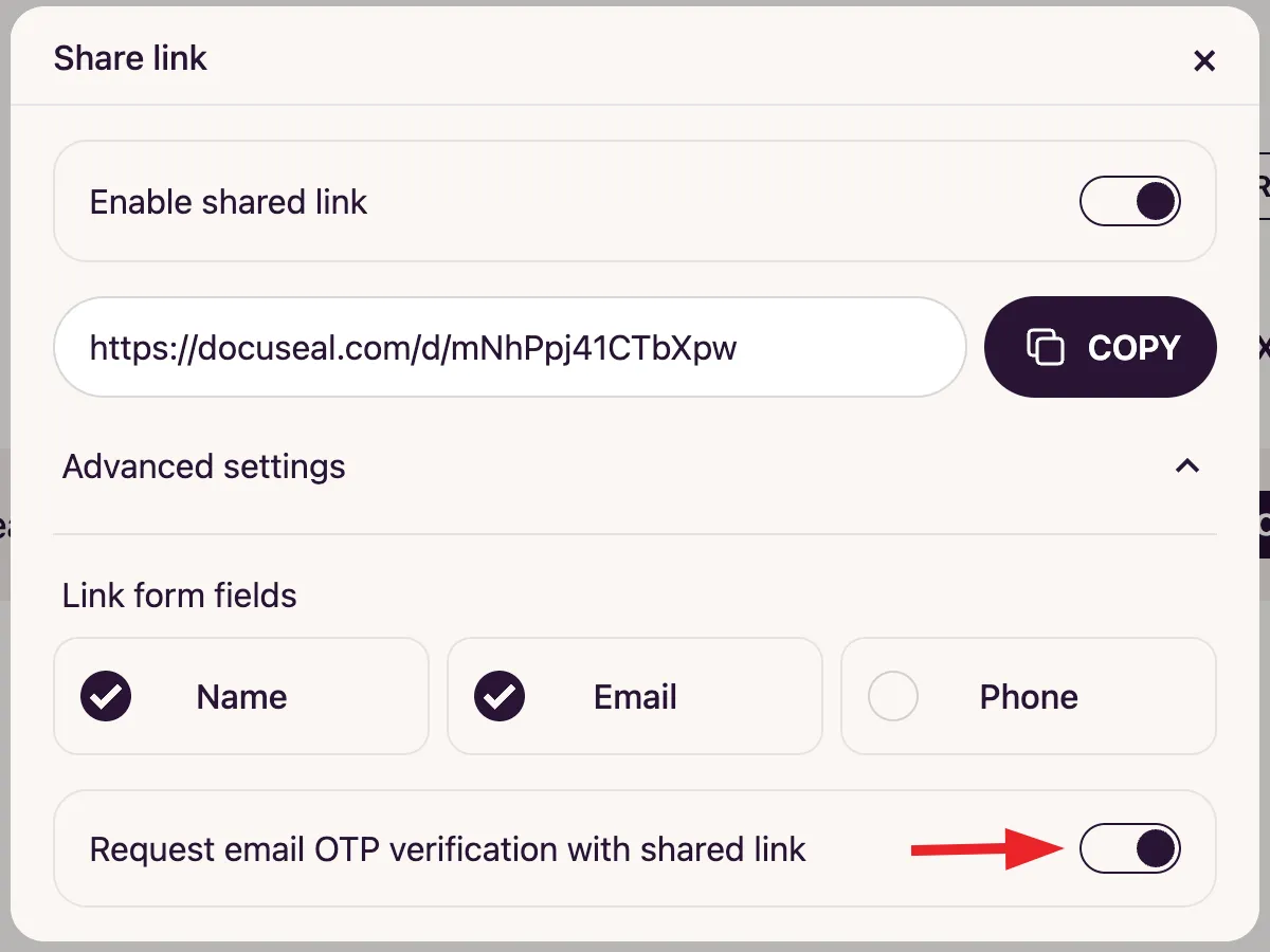 Share link OTP verification preference