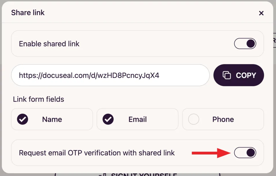 Share link OTP verification preference
