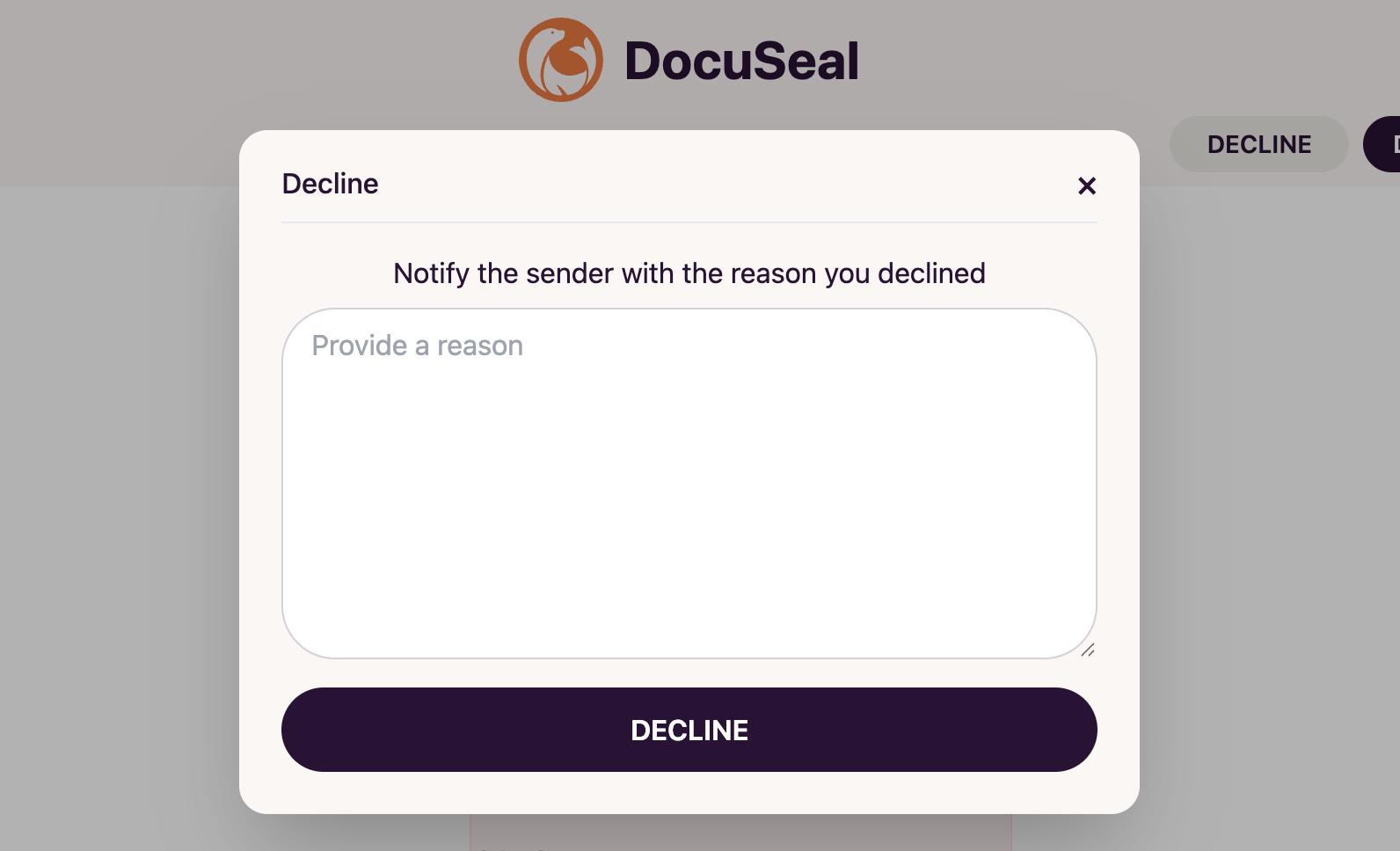 Decline Document Reason Form