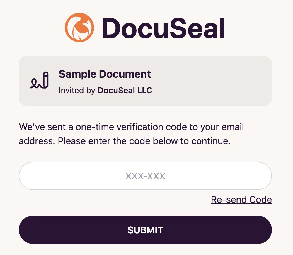 Signing form email OTP verification step