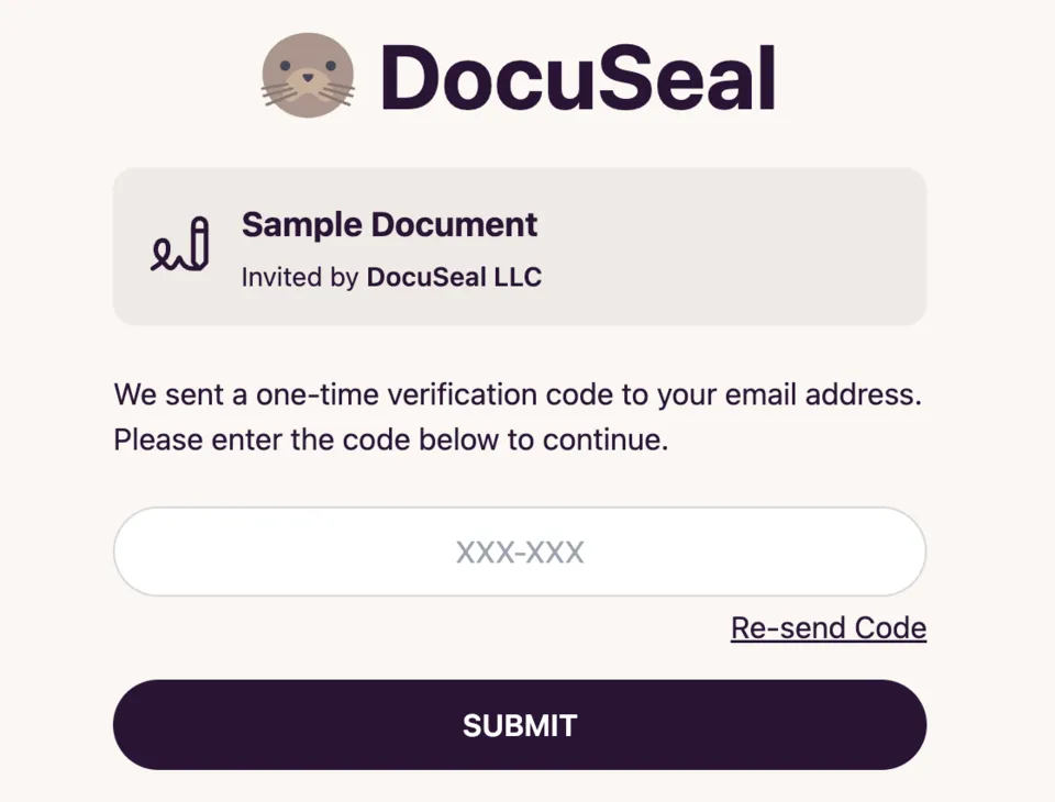 Signing form email OTP verification step