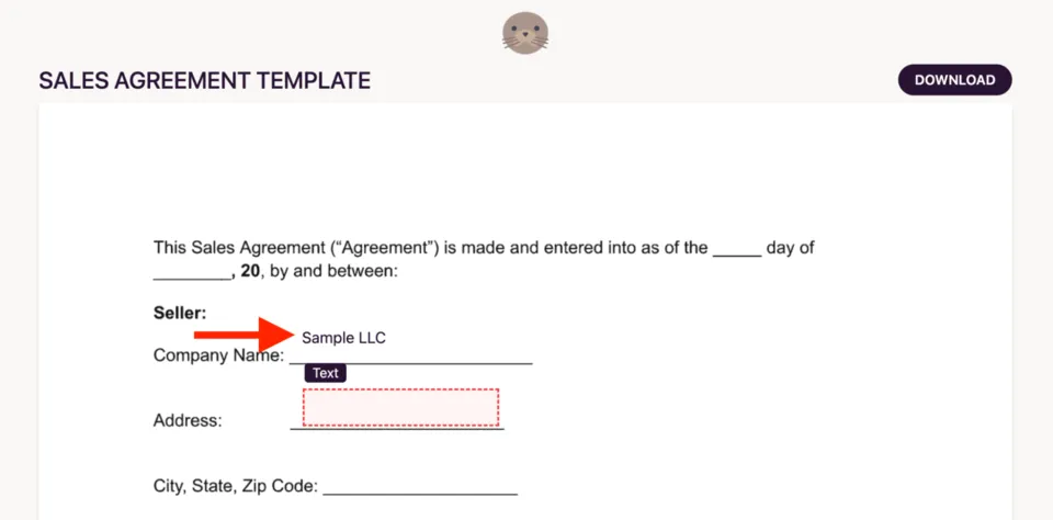 Pre-filled field in the signing form
