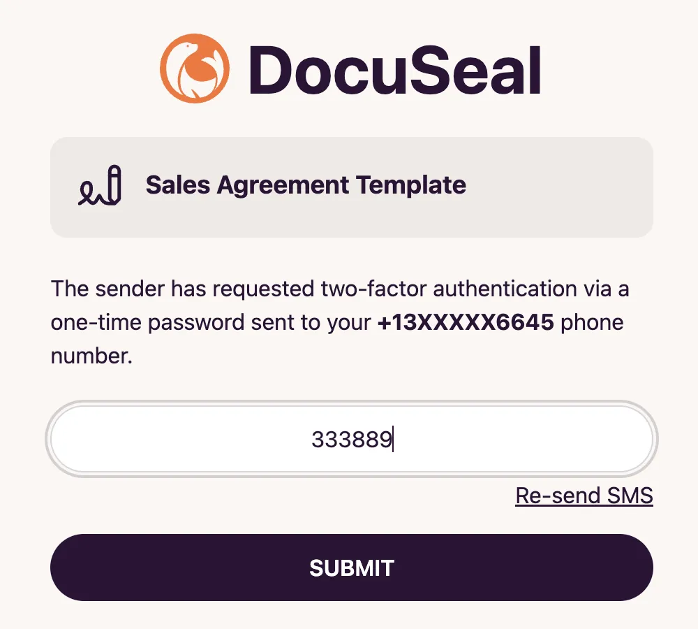 Signing Form Send Verification Code Submit Step