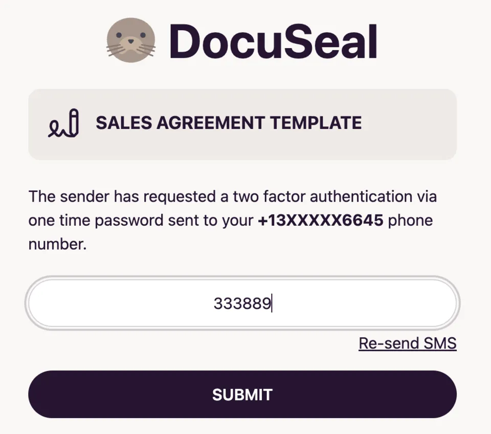 Signing Form Send Verification Code Submit Step
