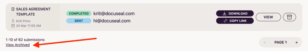 Submissions dashboard archived link